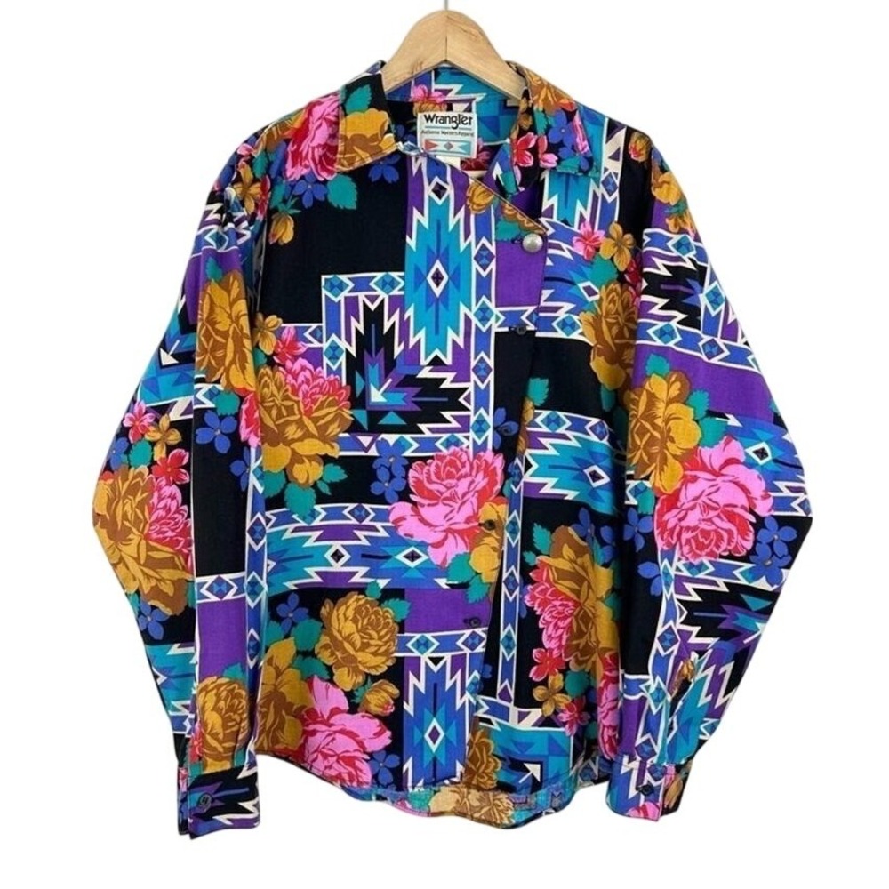 Wrangler Vintage 80s Western Southwest Floral Rodeo Show Shirt Women/s XL